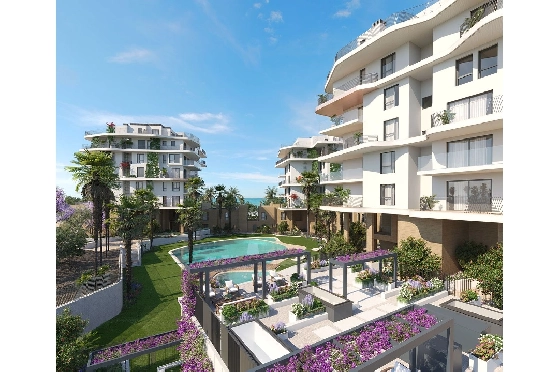 Etagen Apartment in Villajoyosa zu verkaufen, Wohnfläche 121 m², Zustand Erstbezug, Klimaanlage, 3 Schlafzimmer, 2 Badezimmer, Pool, ref.: HA-VJN-130-A02-1