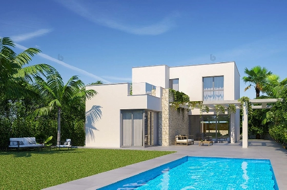 Villa in Pilar de la Horadada zu verkaufen, Wohnfläche 203 m², Zustand Erstbezug, Grundstück 453 m², 3 Schlafzimmer, 3 Badezimmer, Pool, ref.: HA-PIN-103-E01-1